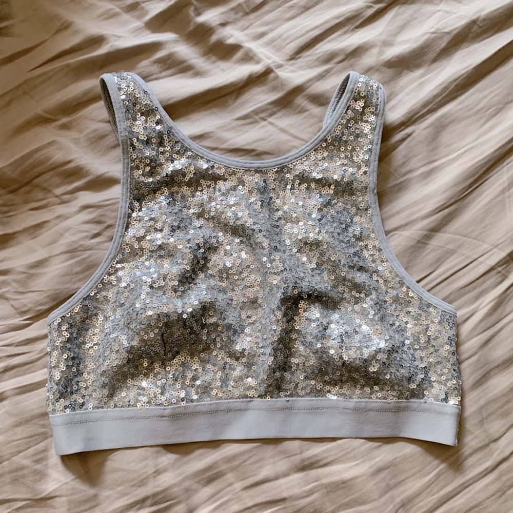 Aerie sequin pullover silver wireless bralette size small